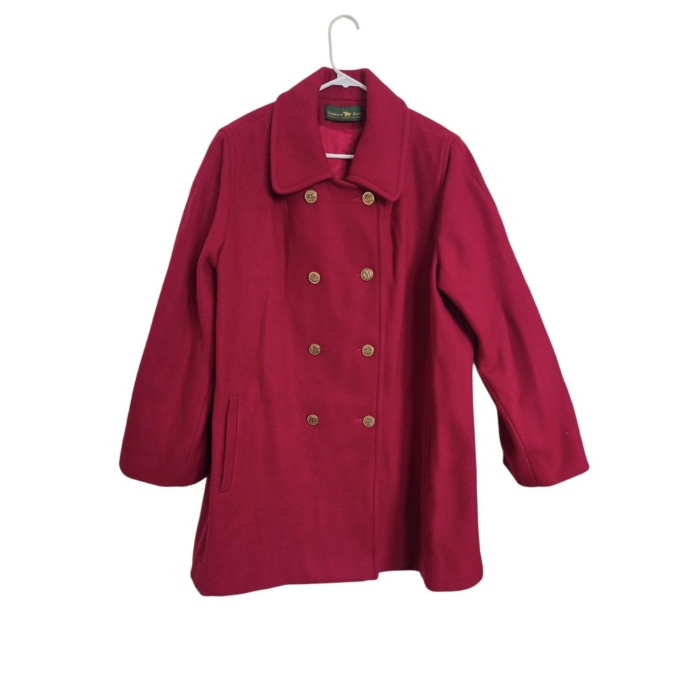 Vintage Hunters Run Wool Peacoat Womens XL Magenta Gold Crest Buttons Preppy